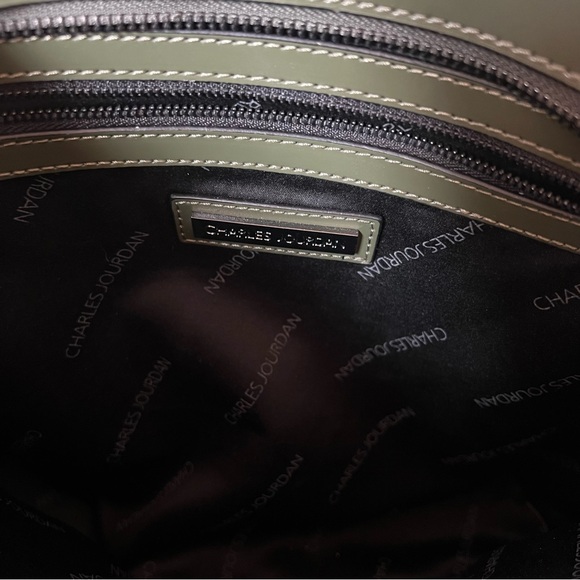 Charles Jourdan Large Handbag Green Leather Missing Long Strap - Picture 8 of 11